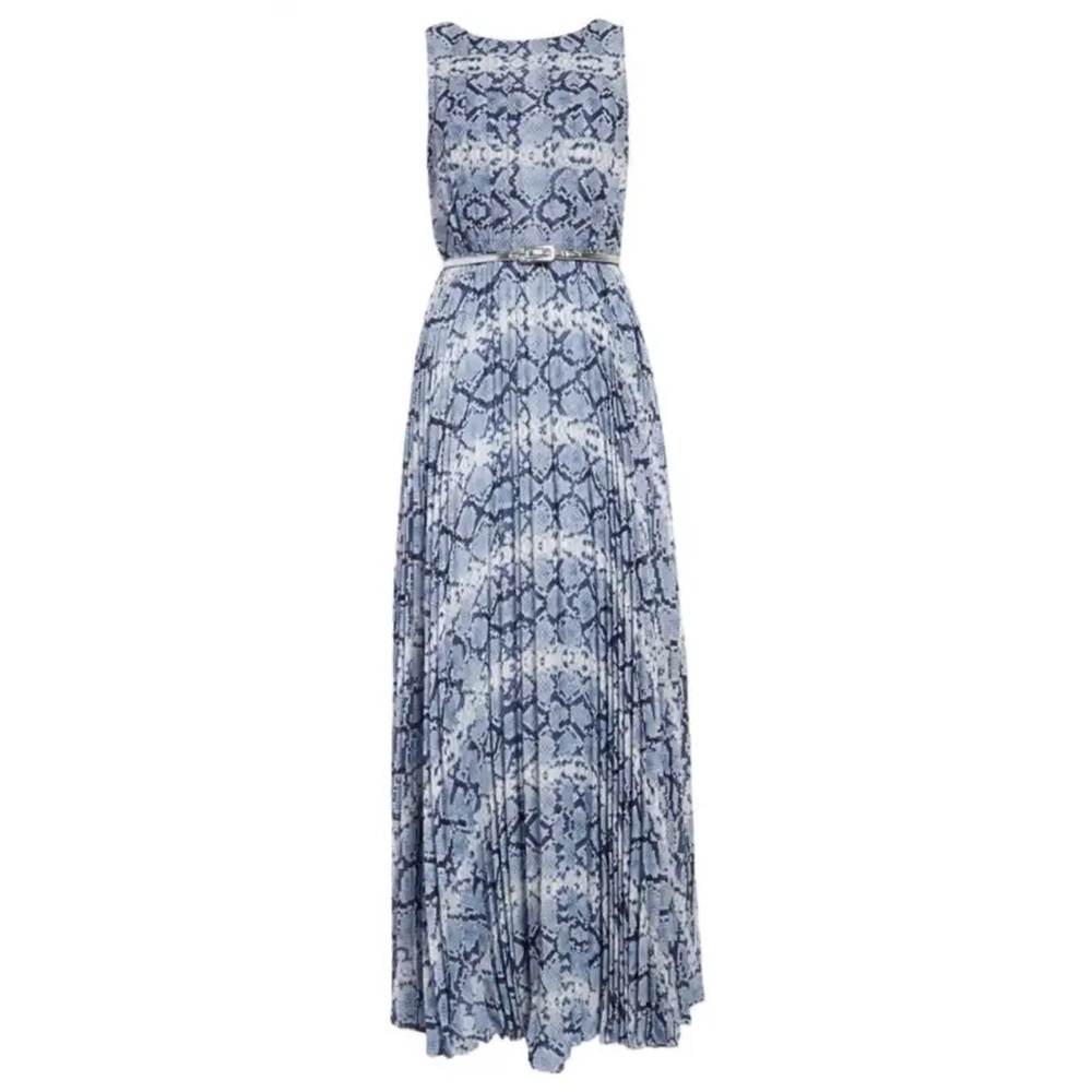 NEW Eliza J Snake Print Pleated Sleeveless Belted Maxi Dress Sz. 4 - Picture 7 of 7